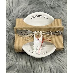 Circa Collection Pedestal Dip Bowl and Spreader Set "Skinny Dip" Mud‎ Pie Brand
